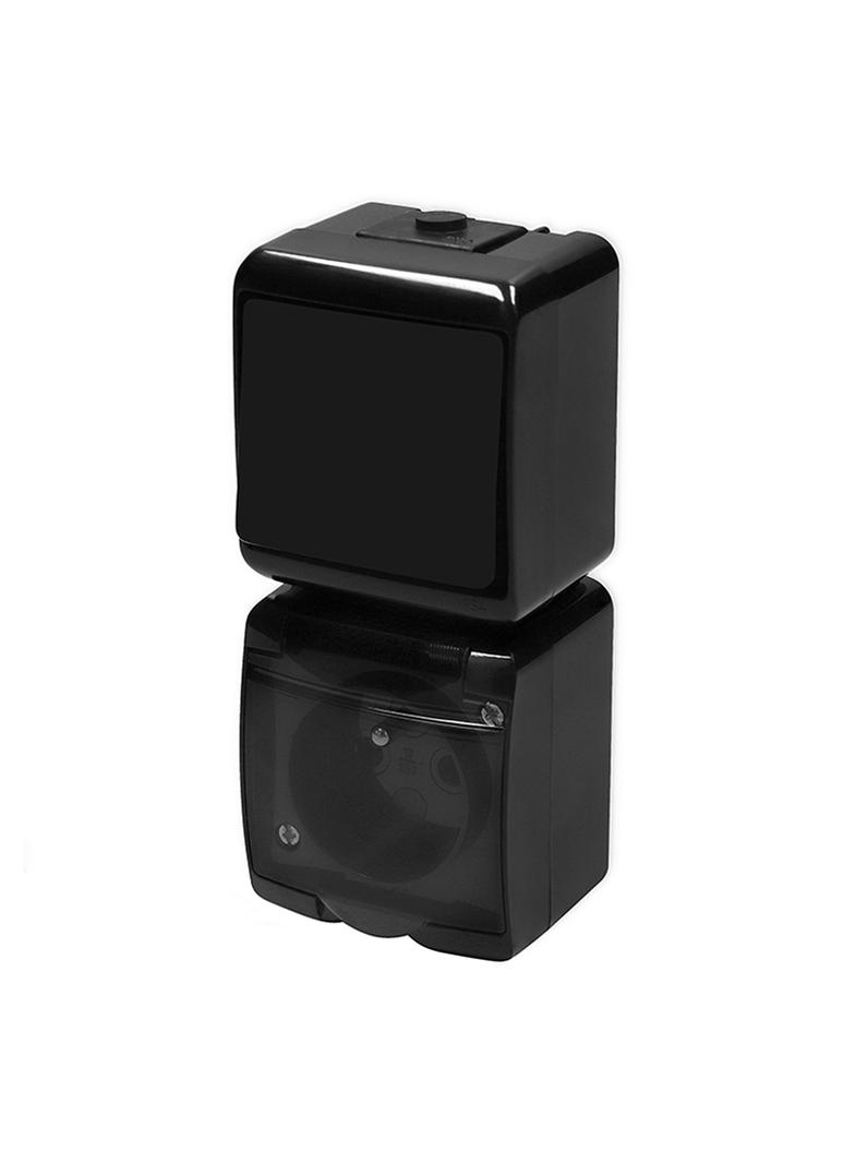 JUNIOR Łącznik jednobiegunowy z gniazdem pojedynczym z uziemieniem 2P+Z (klapka dymna; bez przesłon)