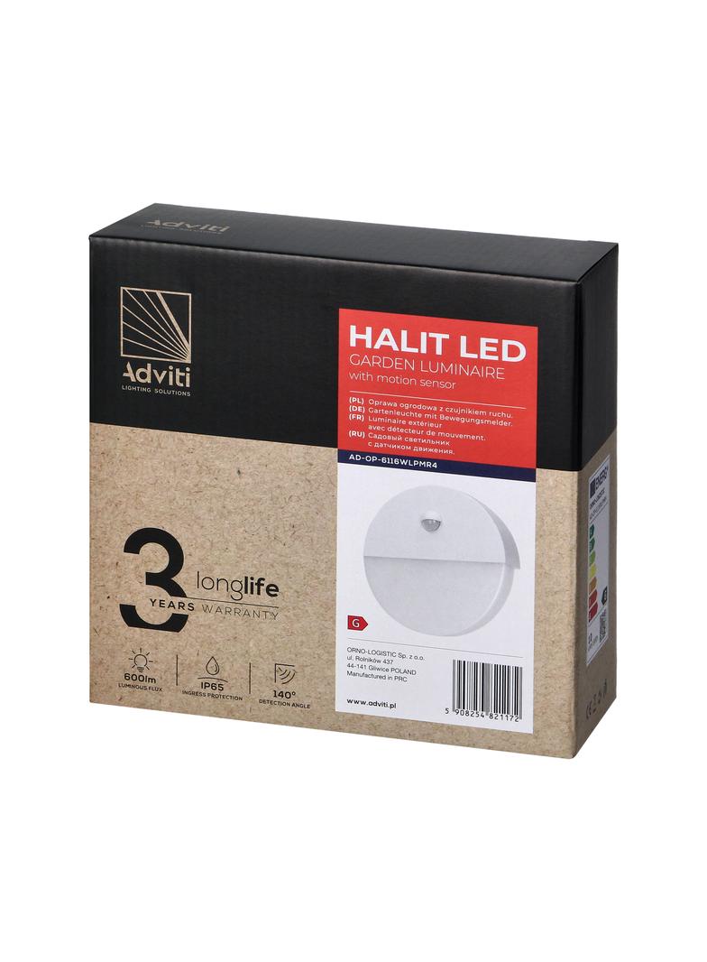 HALIT LED 10W, oprawa ogrodowa z czujnikiem ruchu 140st, 600lm, IP65, 4000K, IK10, biała AD-OP-6116WLPMR4 ORNO