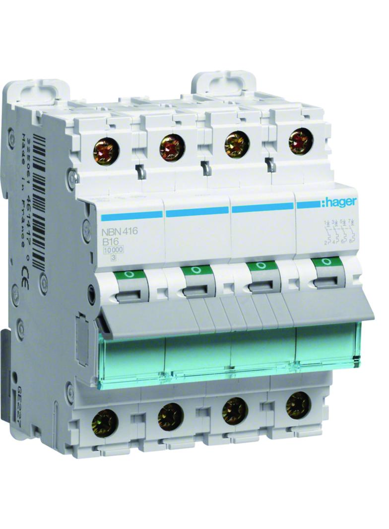 MCB Wyłącznik nadprądowy 10kA/15kA 4P B 16A NBN416 HAGER