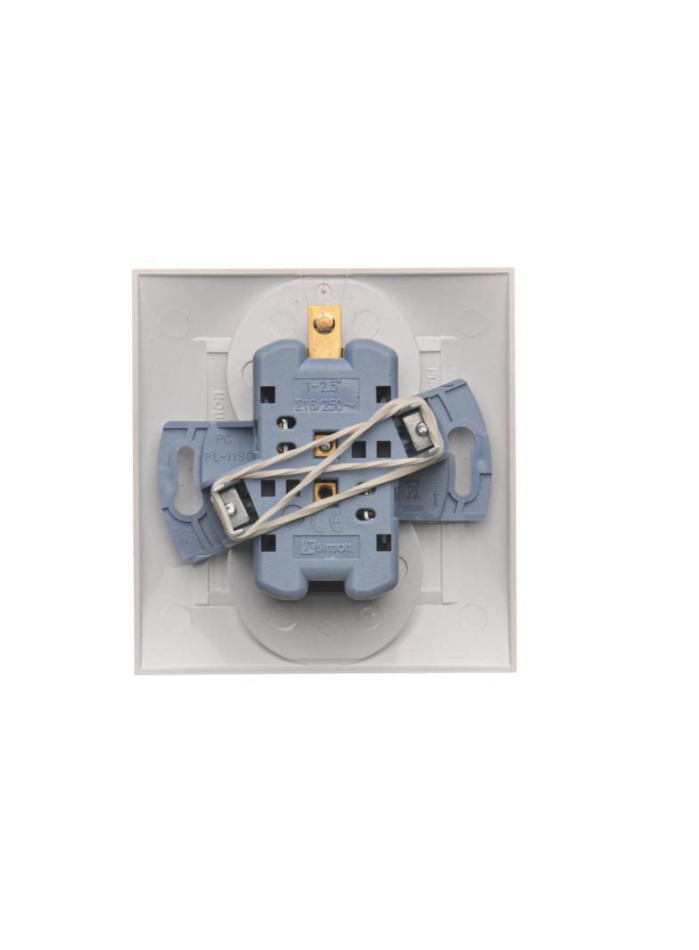 Simon 54 Gniazdo z/u podwójne z f. niezm. faz z przesłonami 16A z. śrub. monoblok biały