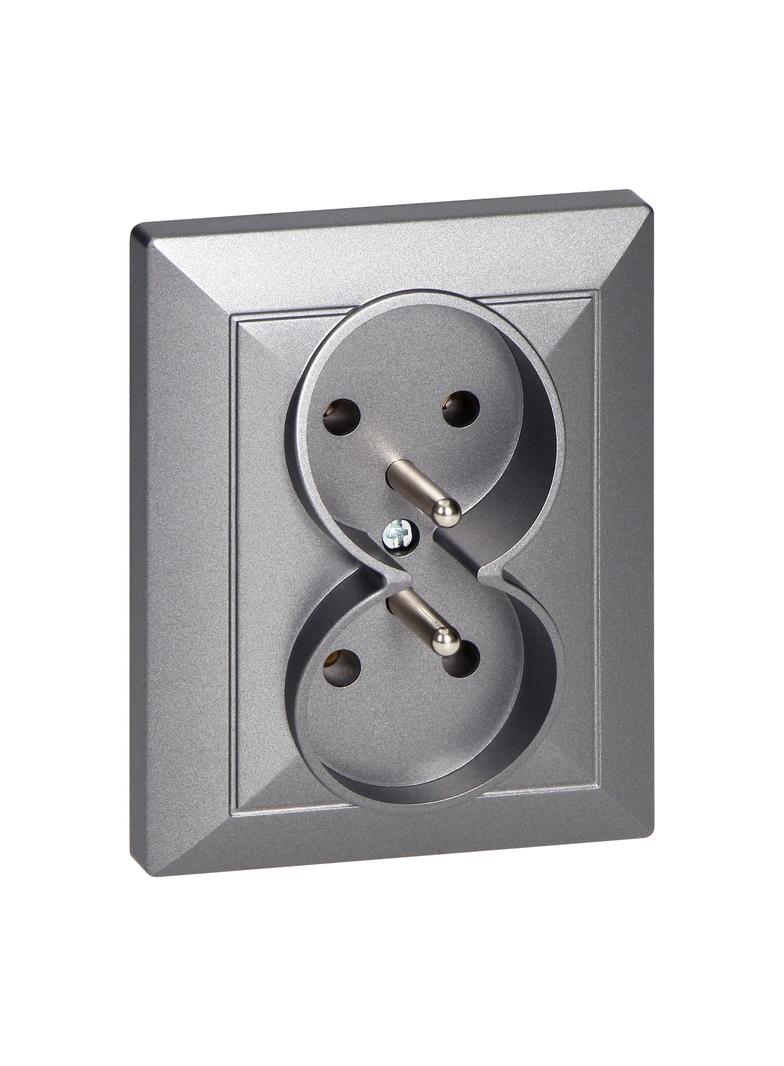 Gniazdo podwójne podtynkowe 2x2P+Z Pearl, 16A, 250V, PT-6 P, antracyt