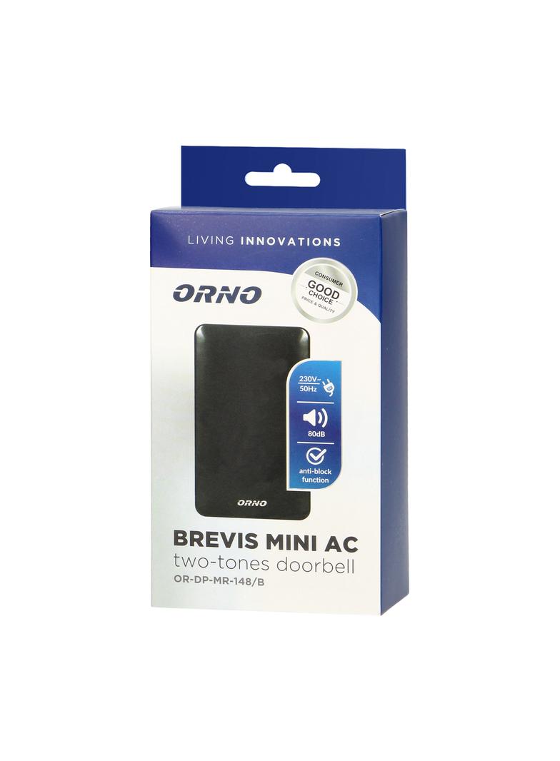 Dzwonek elektromechaniczny dwutonowy BREVIS MINI AC 230V czarny OR-DP-MR-148/B ORNO