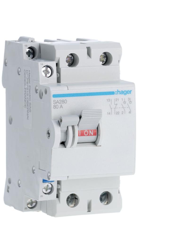 Modułowy rozłącznik izolacyjny z możliwością wyzwalania 2P 80A 230VAC wyposażony w styk pomocniczy S