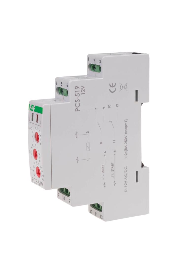 Przekaźnik czasowy 10-funkcji, styki 2NO/NC 12V PCS-519 12V