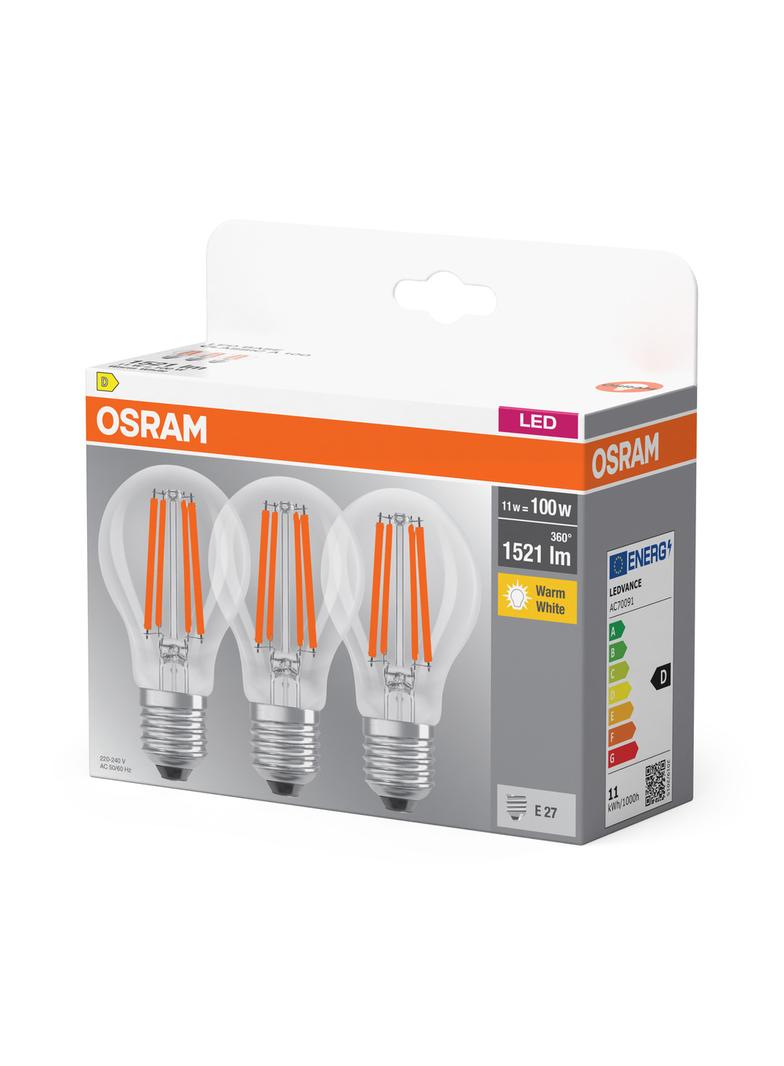 Żarówka LED x3 A60 E27 11W = 100W 1521lm 2700K Ciepła 320° Filament BASE Osram