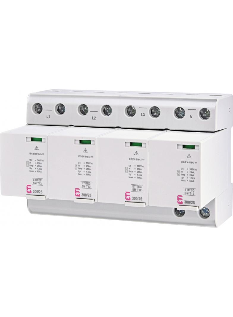 Ogranicznik przepięć T1+T2 (B+C) - bez prądu upływu TEC SM T12 300/25 4+0 RC 002440573 ETI