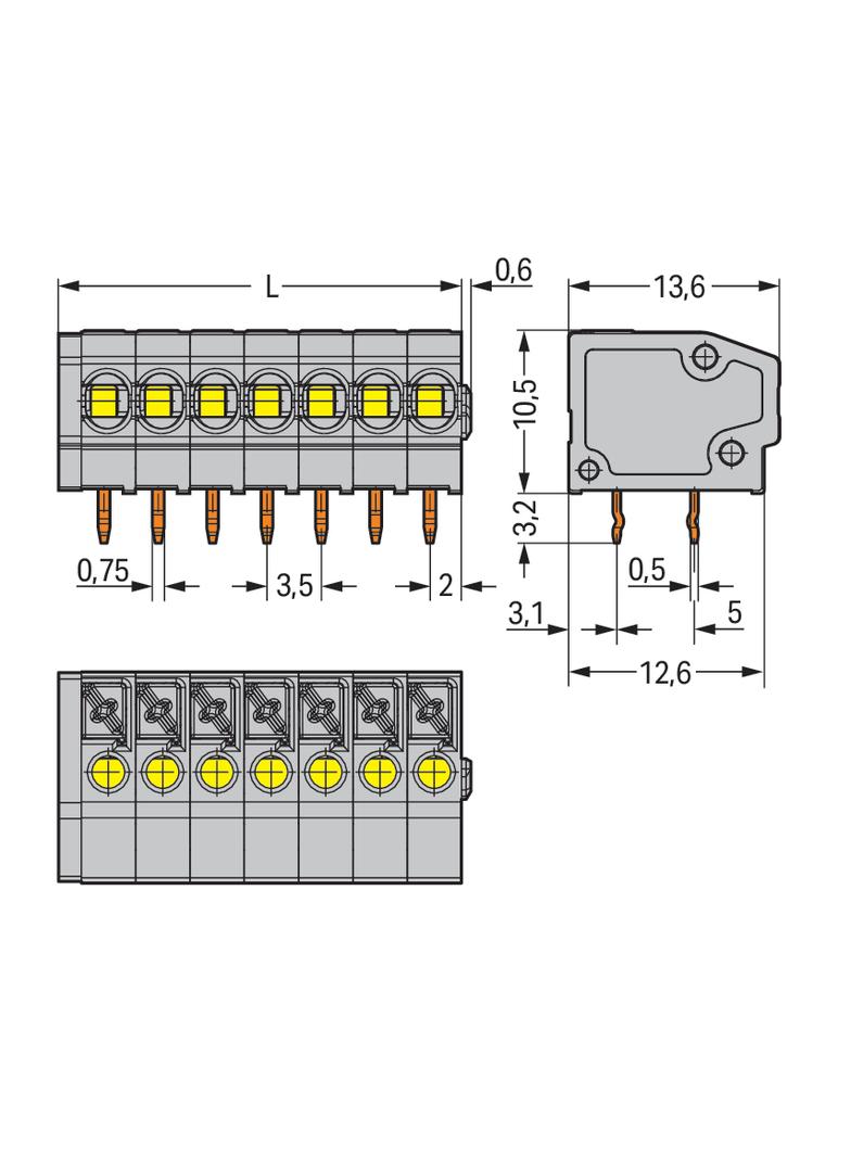 listwa zaciskowa do pł. drukowanych 2-bieg. szara raster 3,5 mm