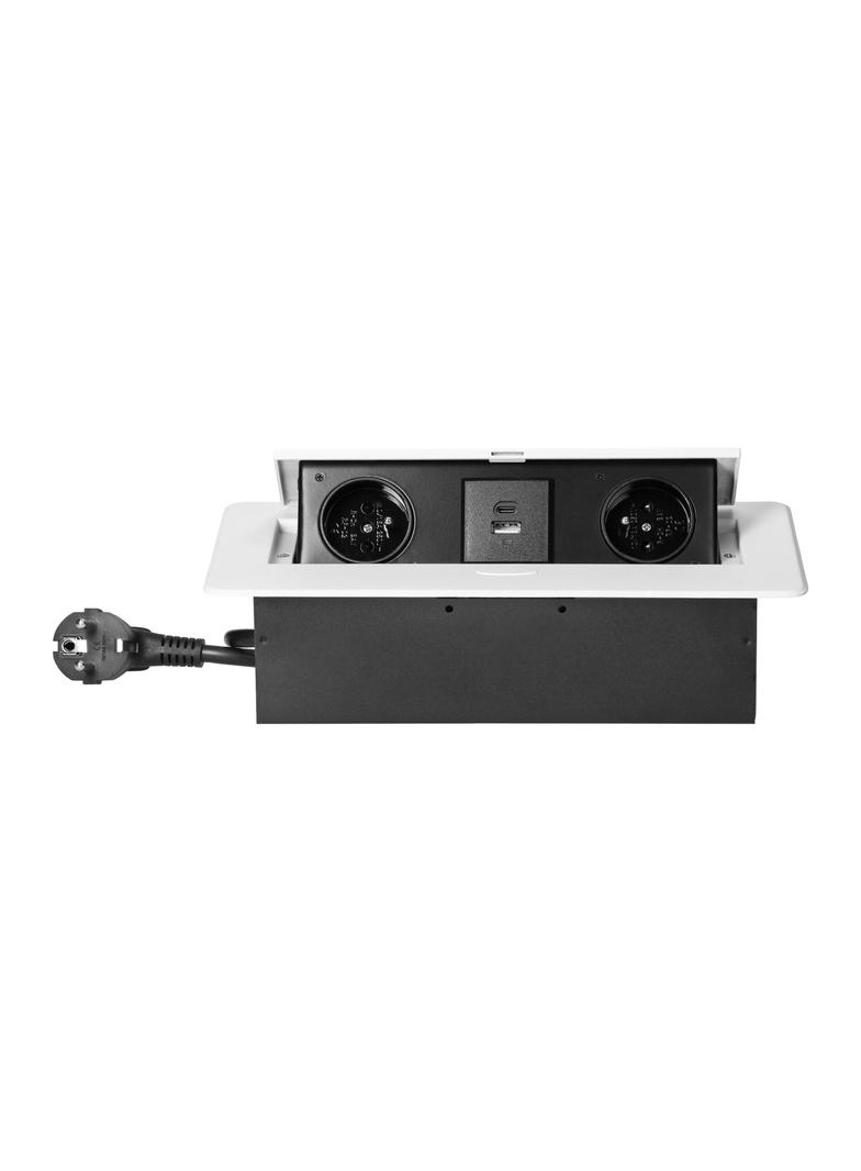 Gniazda meblowe wpuszczane w blat z płaskim frezowanym rantem, ładowarką USB i przewodem 1,5m, 2x2P+ OR-GM-9035/W ORNO