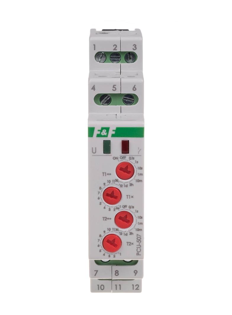 Przekaźnik czasowy 2-funkcyjny (nastawa 2 czasów T1 T2 styk: 2Z/R 230V PCU-507 F&F