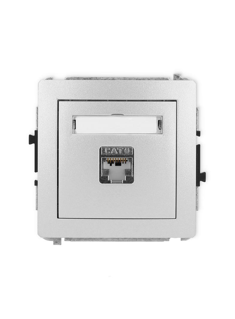 DECO Mechanizm gniazda komputerowego pojedynczego 1xRJ45, kat. 6, ekranowany, 8-stykowy srebrny meta