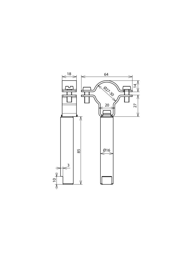 Wspornik do HVI power fi 27-30 mm, fi 16 mm, dł. 85 mm, stal nierdzewna NIRO
