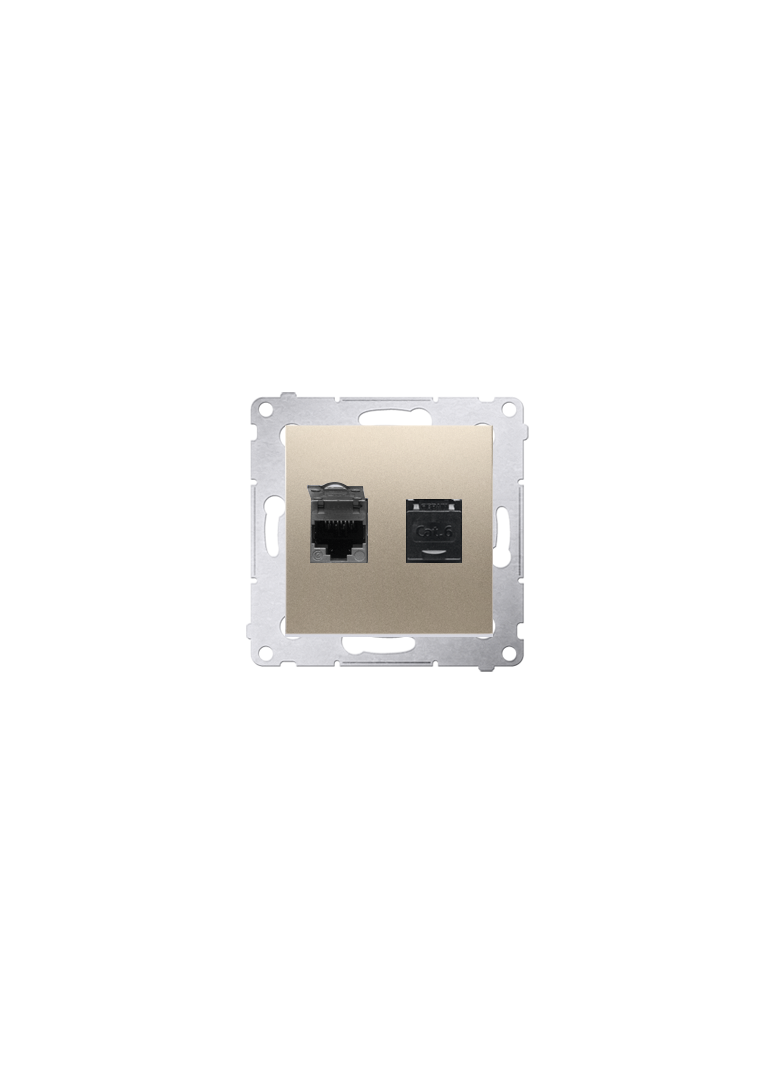 Simon 54 Gniazdo komputerowe podwójne RJ45 kategoria 6 z przesłoną przeciwkurzową złoty mat D62.01/44 KONTAKT