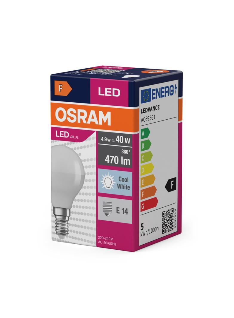 Żarówka LED E14 kulka 4,9W 470lm 200 ° 4000K neutralna biel VALUE OSRAM