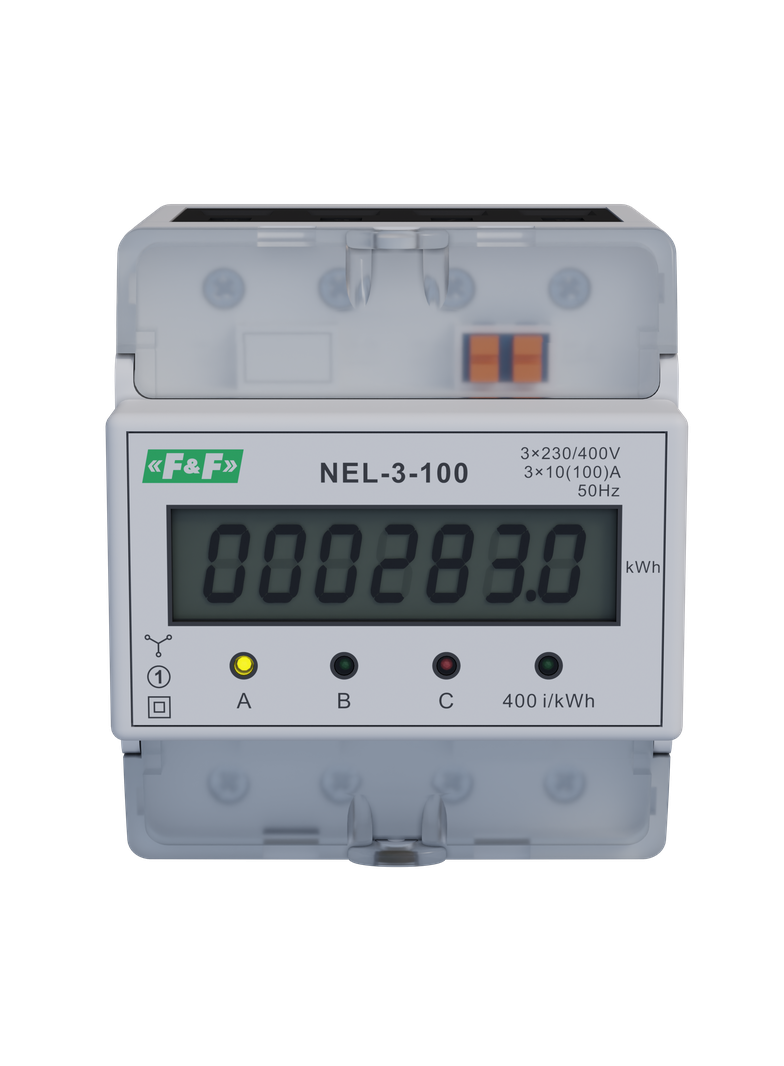 Wskaźnik zużycia energii elektrycznej 3-fazowy 3x400 VAC 100 A 4 moduły NEL-03-100 F&F