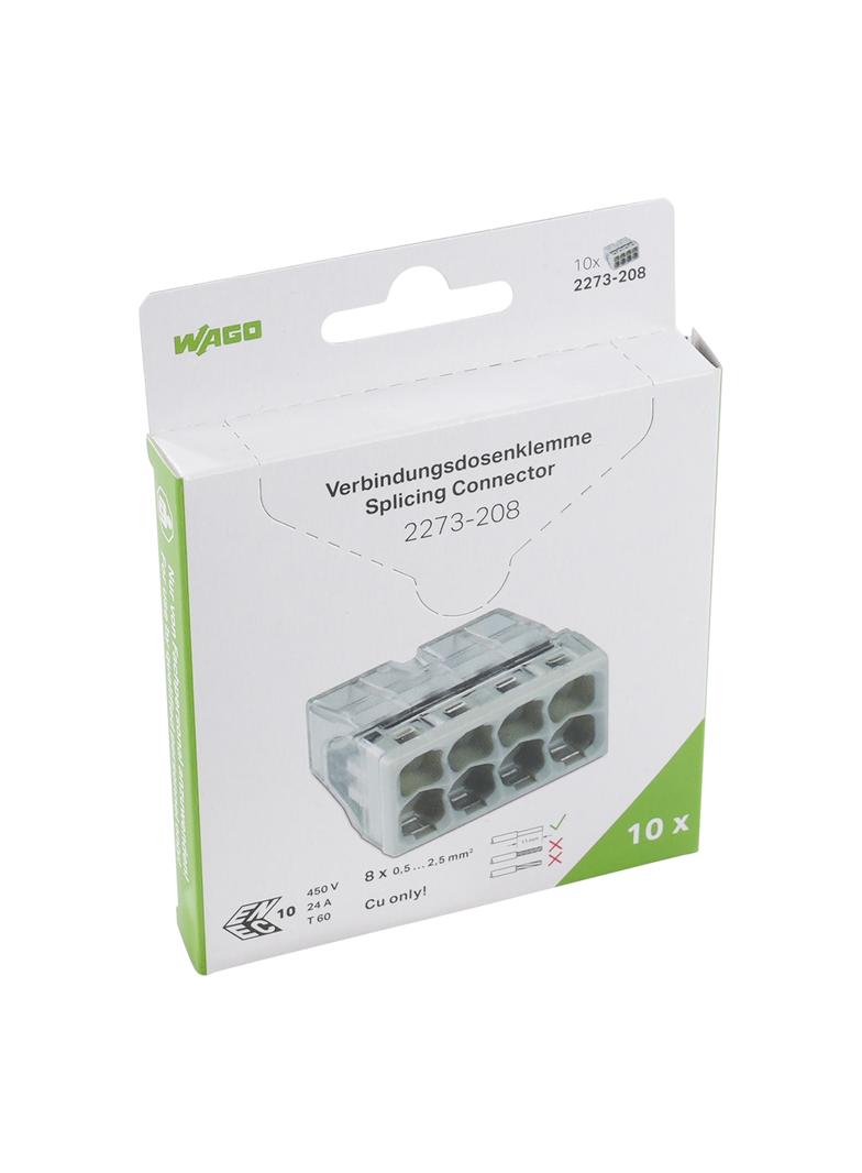 Szybkozłączka 8x 0,5‑2,5mm2 transparentna/jasnoszara 2273‑208, 2273‑208/995‑010 /10szt./ WAGO