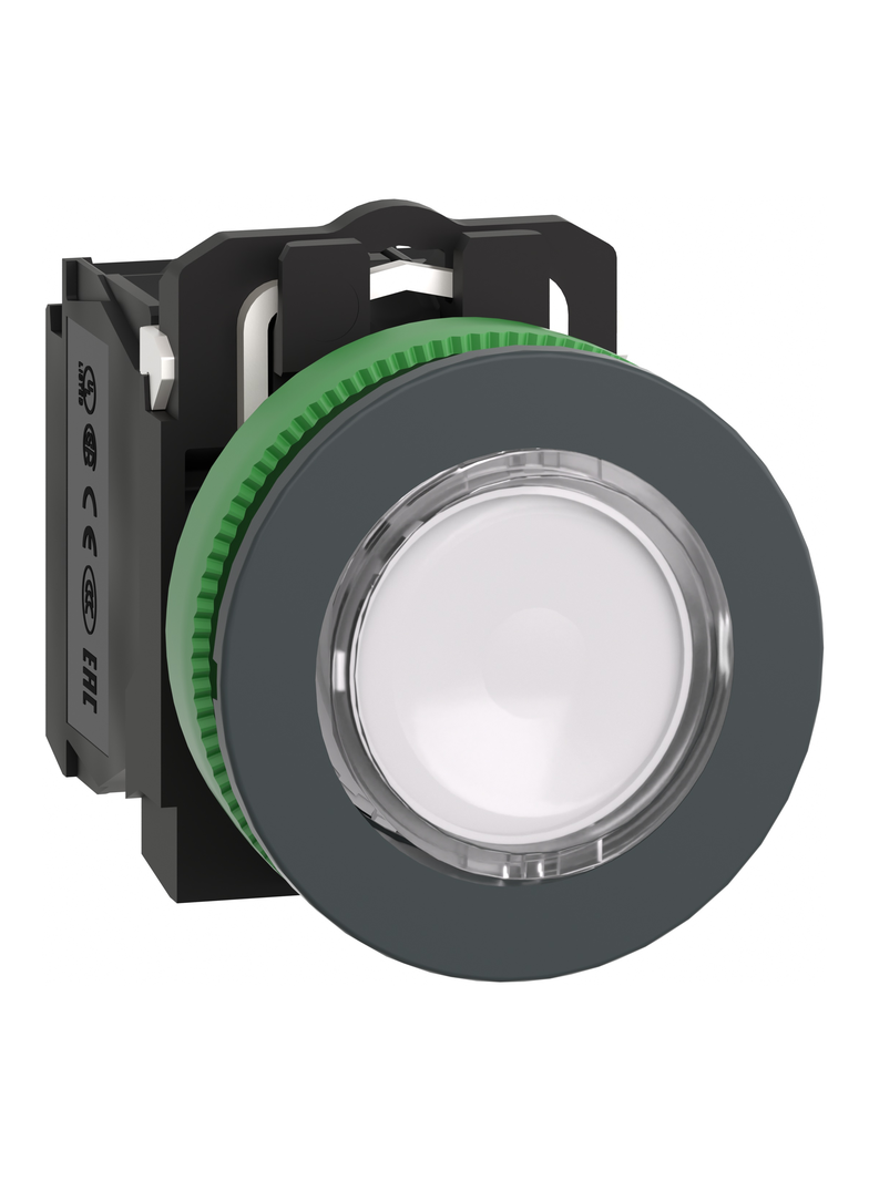 Harmony XB5 Antybakteryjny podświetlany przycisk płaski plastik biały fi30 LED 24 V AC/DC 1 N XB5FW31B5 Schneider