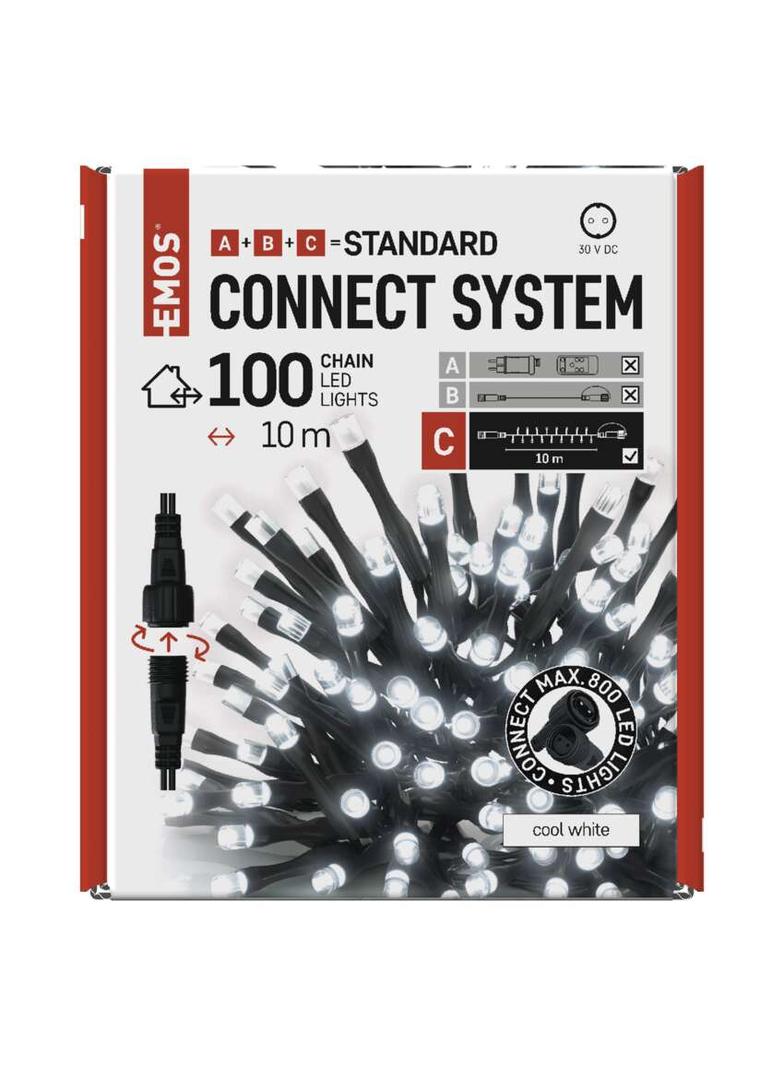 Lampki choinkowe łączone Standard łańcuch 100 LED 10m zimna biel IP44 timer D1AC03 EMOS