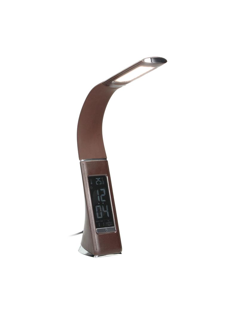 DOLOMIT LED 5W, lampka biurkowa z budzikiem, 400lm, 4000K, brązowa