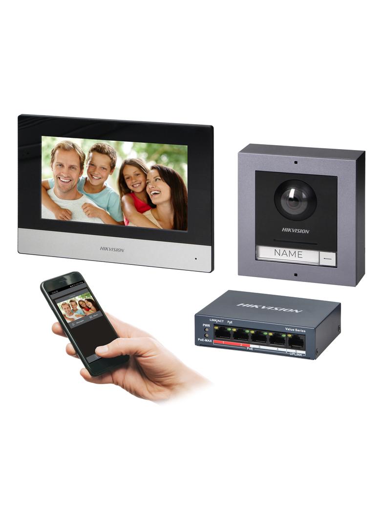 HIKVISION Zestaw wideodomofonowy PoE, monitor 7'', dotykowy, Wi-Fi + App na telefon, stacja zew. z k