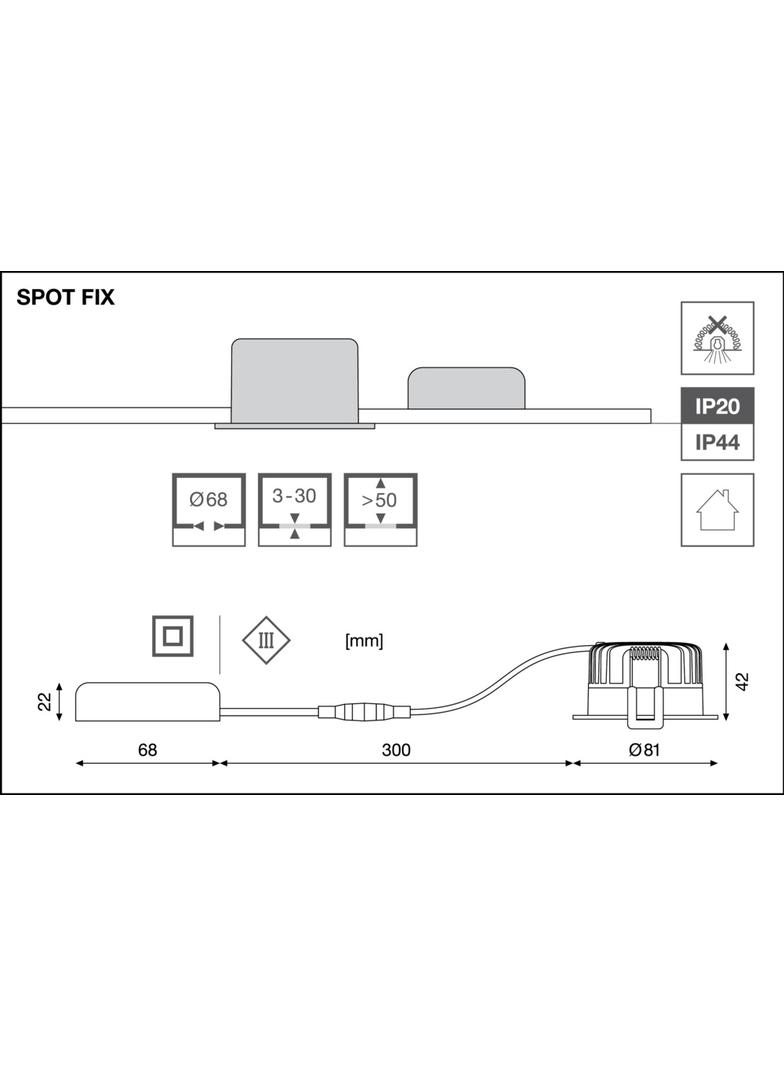 Oprawa SP FIX P 8W 930 PS DIM IP44 BK