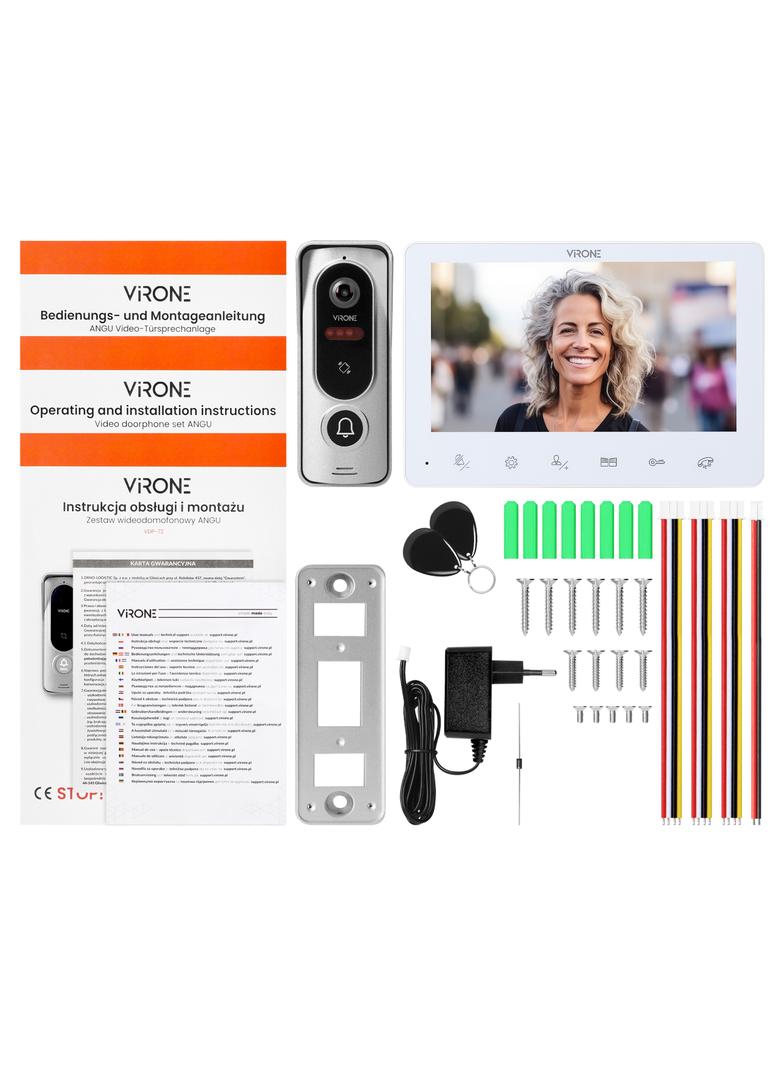 ANGU, zestaw wideodomofonowy 4-żyłowy, bezsłuchawkowy, monitor 7'' LCD, z kamerą 800TVL, z czytnikiem VDP-72/W ORNO