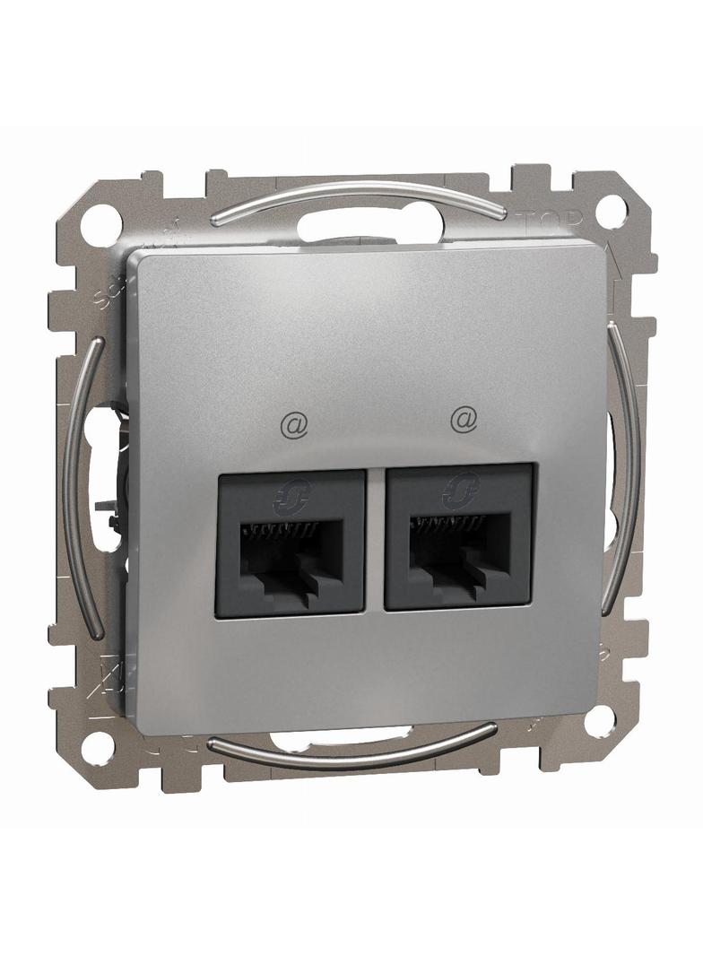 Sedna Design & Elements, gniazdo komputerowe 2xRJ45 kat.6 UTP, srebrne aluminium