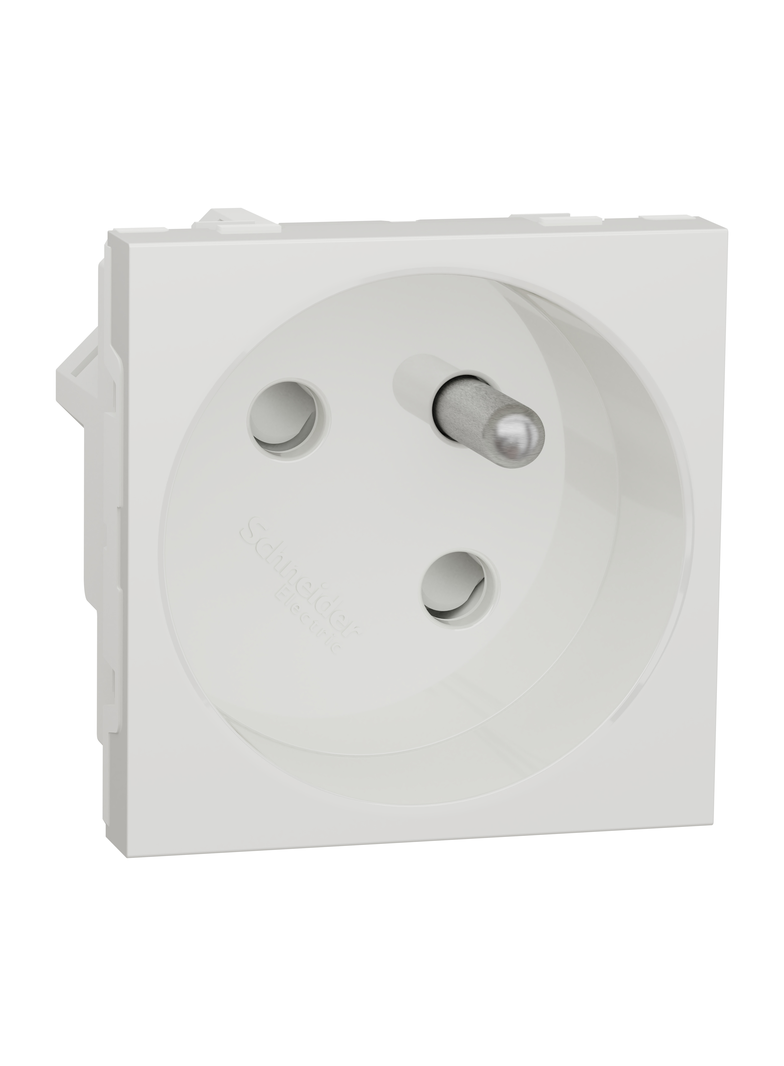 Nowa Unica, Gniazdo 2P+PE 45s z przesłonami, zaciski bezgwintowe, białe