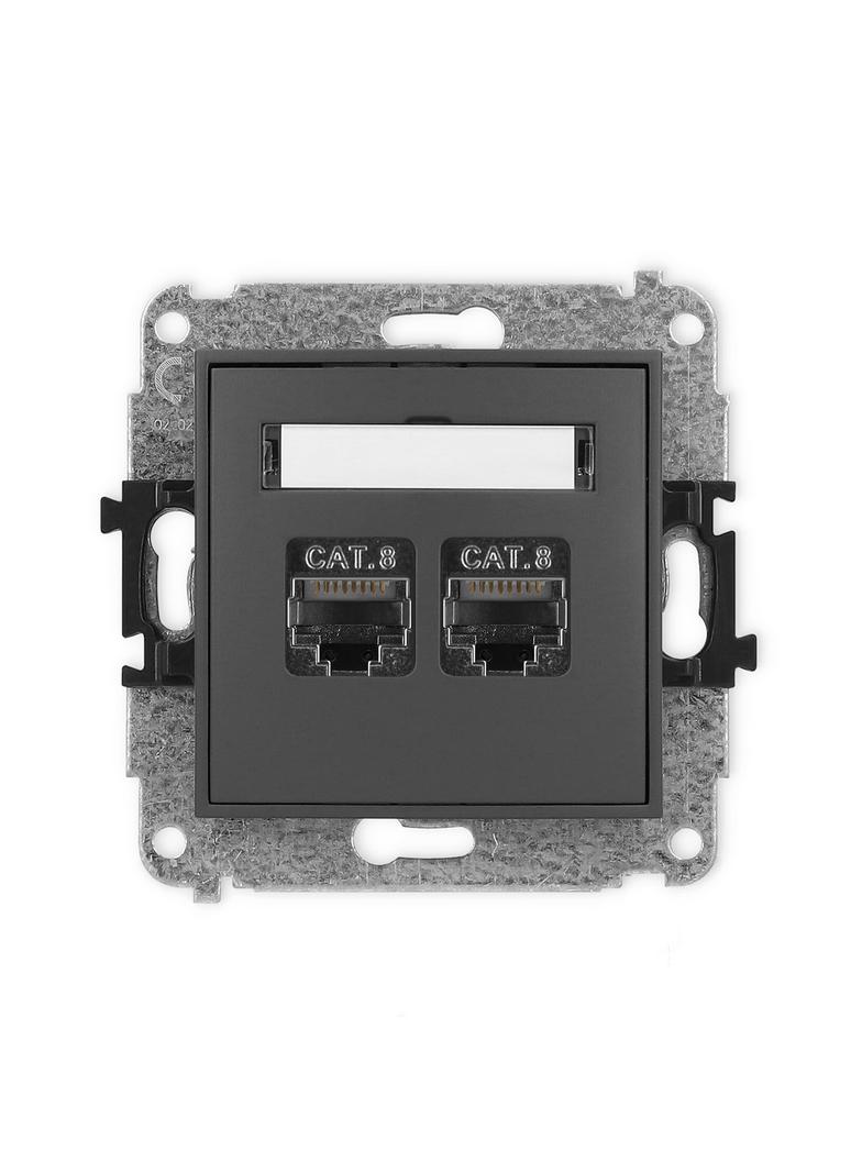 ICON Mechanizm gniazda komputerowego podwójnego 2xRJ45, kat. 8, ekranowany, 8-stykowy grafitowy mat