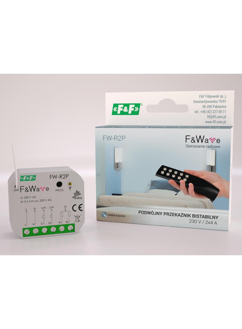 Radiowy podwójny przekaźnik bistabilny - montaż PDT 85-265V AC/DC FW-R2P F&F