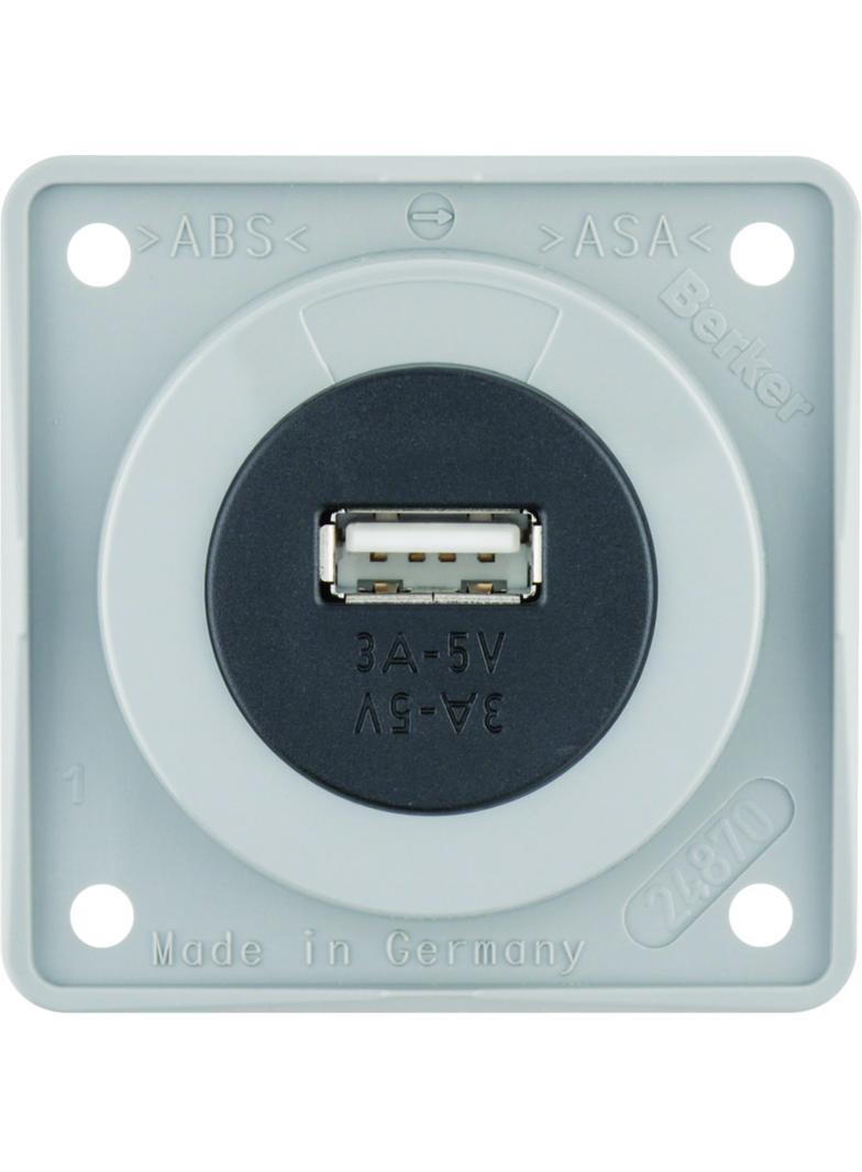 Integro Gniazdo USB ładowania pojedyncze 12V, 3A; szary połysk, mechanizm czarny