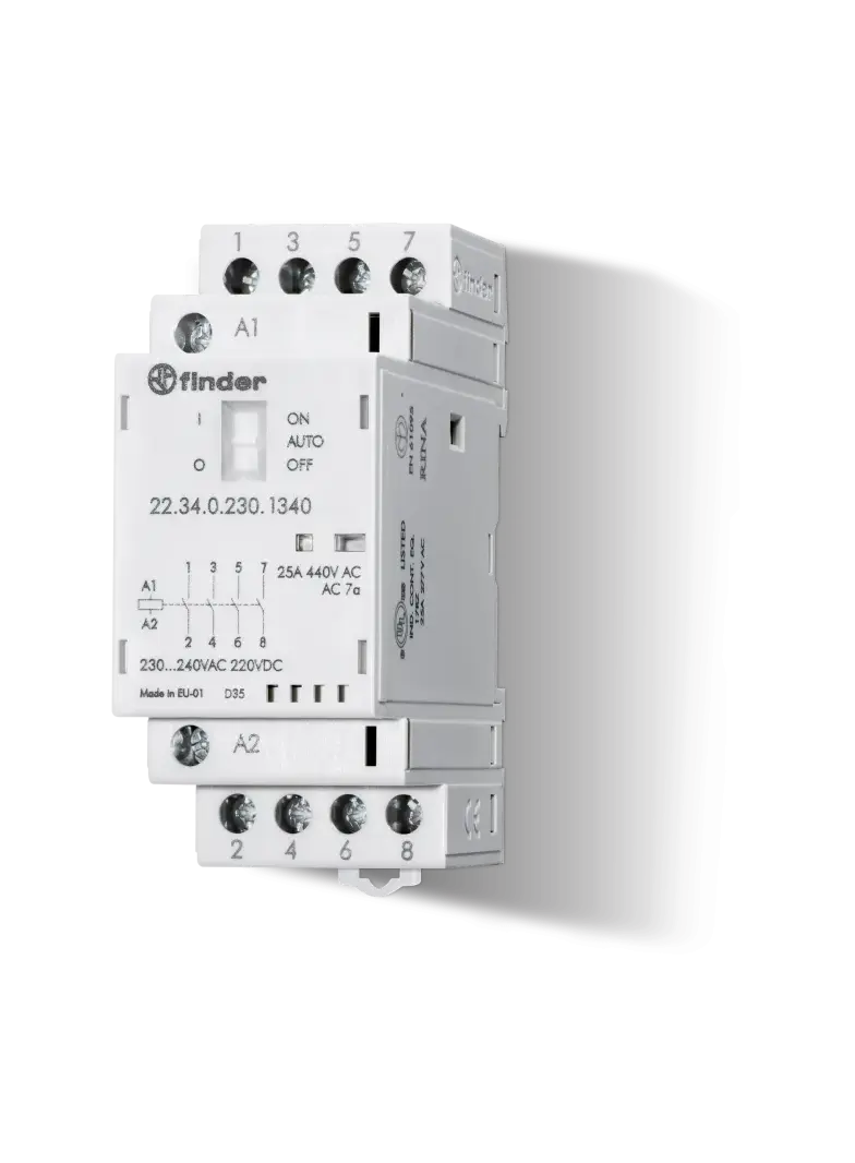 Stycznik modułowy 4 Z; 25A; 12V AC/DC; mech. wskaźnik zadziałania + LED, 22.34.0.012.1320