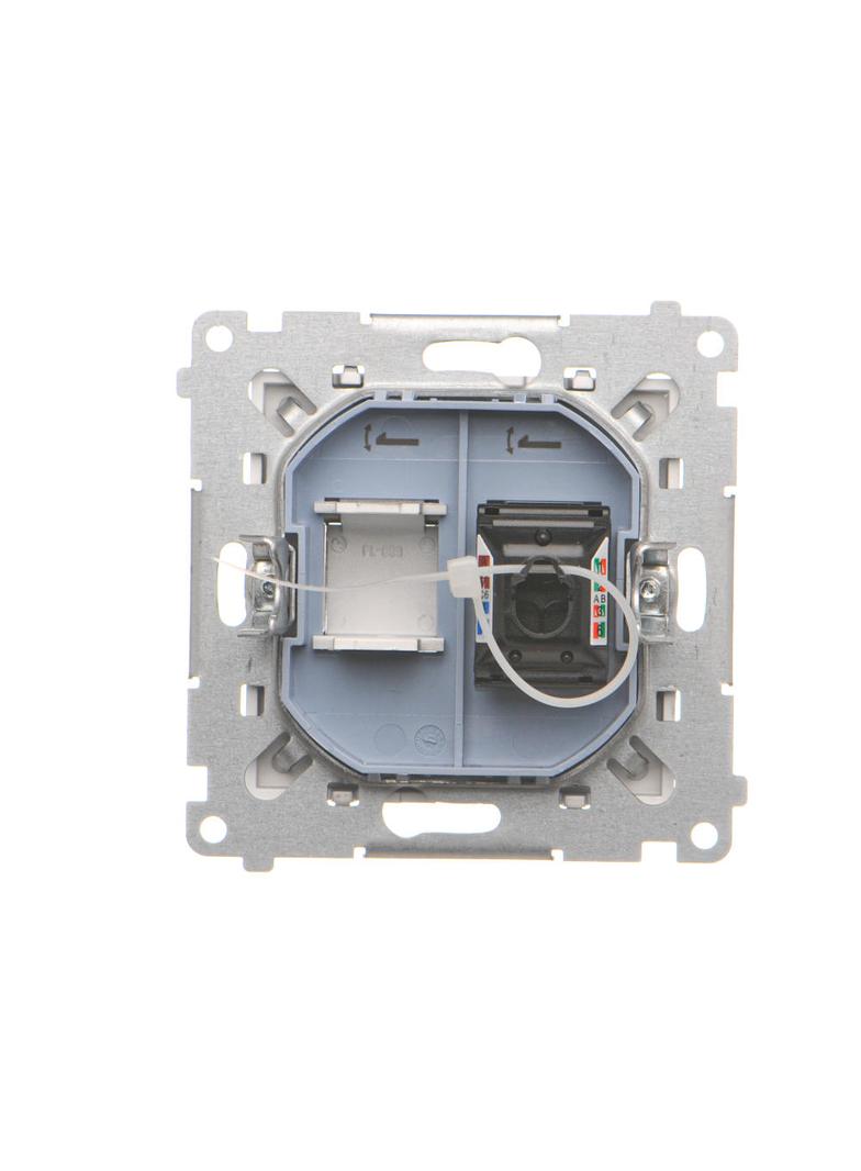 Simon 55 Gniazdo komputerowe pojedyncze RJ45 kategoria 6 z przesłoną przeciwkurzową Aluminium mat T61.01/143 KONTAKT