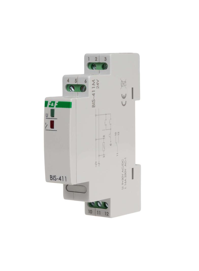 Przekaźnik bistabilny z pamięcią 9-30 V AC/DC montaż na szynie DIN BIS-411M-24V F&F