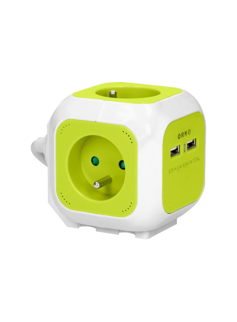 Przedłużacz Kostka 4x2P+Z 2xUSB H05VV-F 3x1mm2 1,4m limonkowy OR-AE-13144/L ORNO