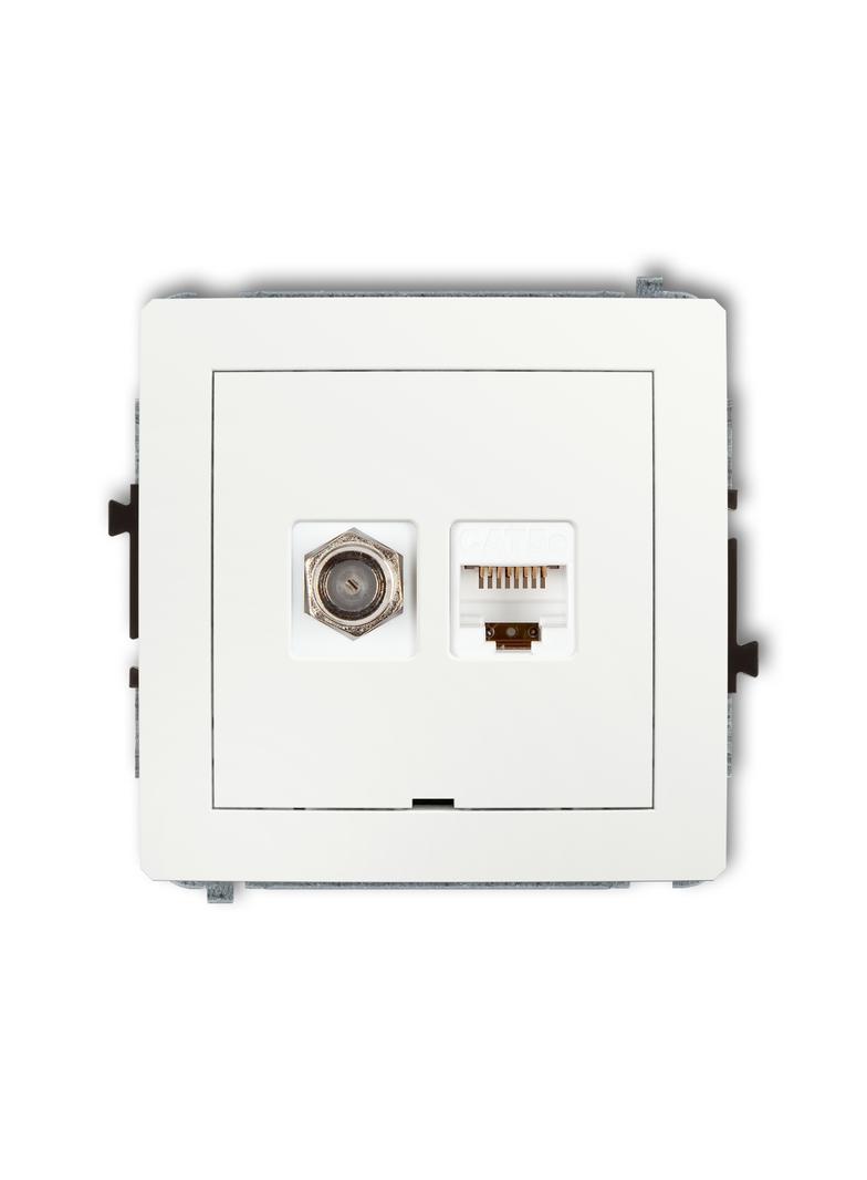 DECO Mechanizm gniazda antenowego poj. typu F (SAT) + gniazda komp. poj. 1xRJ45, kat. 5e, 8-stykowy,