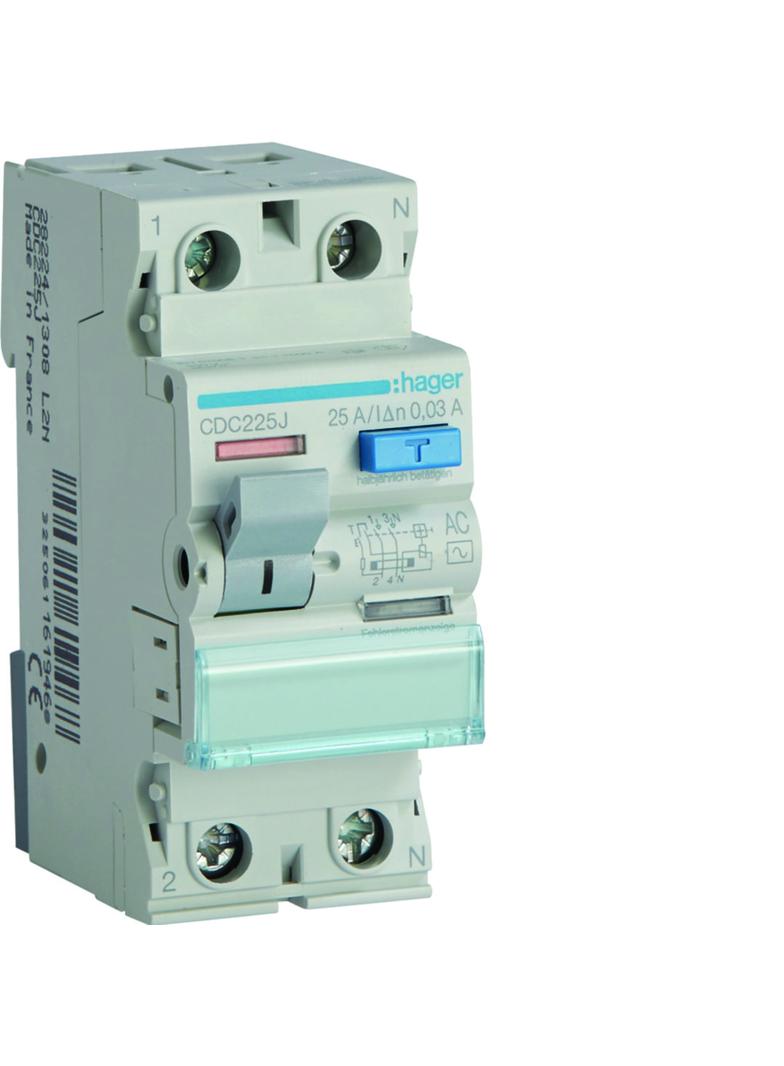 RCCB Wyłącznik różnicowoprądowy 1P+N 25A 30mA 6kA AC CDC225J HAGER