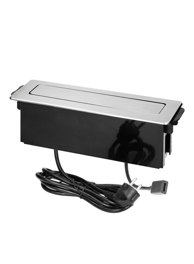 Gniazdo meblowe wysuwane z blatu z płaskim frezowanym rantem, ładowarką USB i przewodem 2m, 2x2P+Z, OR-GM-9016/B-G ORNO
