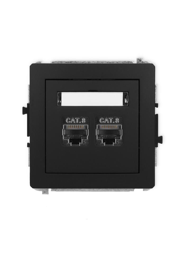 DECO Mechanizm gniazda komputerowego podwójnego 2xRJ45, kat. 8, ekranowany, 8-stykowy czarny mat