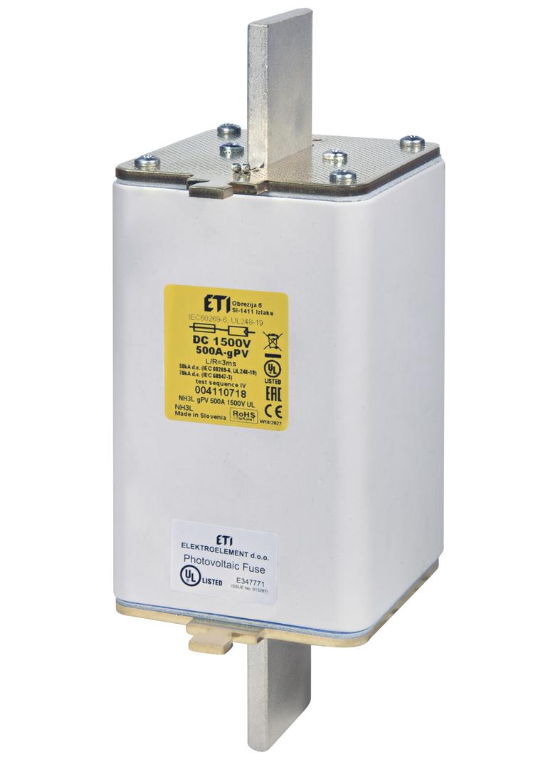 Wkładka topikowa NH3L DC 1500V NH3L gPV 500A 1500V UL 004110634 ETI