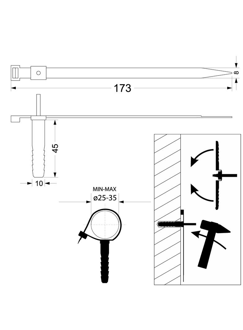 Uchwyt szybkiego montażu z kołkiem fi10 USMPK (50szt) 21.3 OPATÓWEK