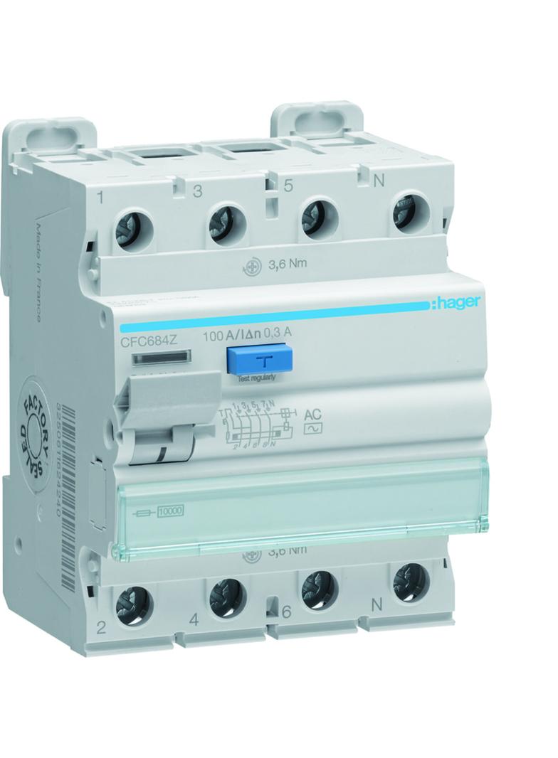 RCCB Wyłącznik różnicowoprądowy 3P+N 100A 300mA 10kA AC