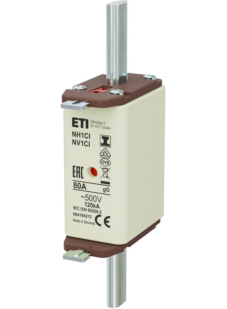 Wkładka topikowa NH zwłoczna KOMBI Zaczepy izolowane NH1C/I gG 80A 500V 004194213 ETI