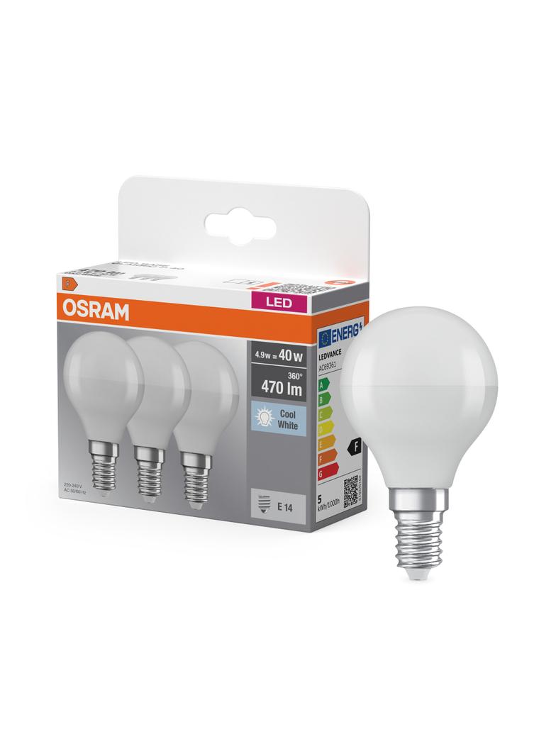 Żarówka LED x3 P45 Kulka E14 4.9W = 40W 470lm 4000K Neutralna 150° BASE Osram