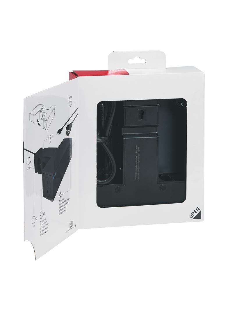 PRZEDŁUŻACZ DO KĄCIKA TV, 4X2P+Z + 4X2P, Z OGRANICZNIKIEM PRZEPIĘĆ, Z PRZEWODEM 2.0 METRA 3X1.5 MM2