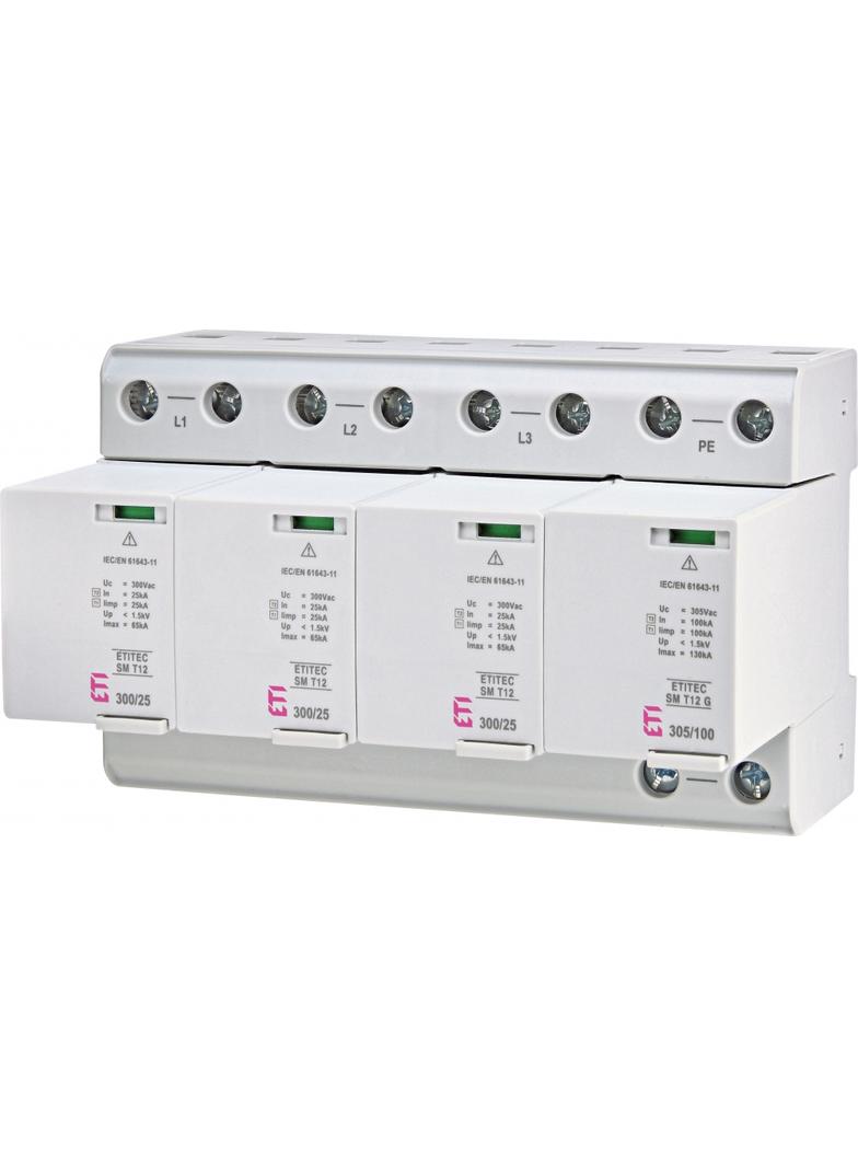 Ogranicznik przepięć T1+T2 (B+C) - bez prądu upływu TEC SM T12 300/25 3+1 RC 002440563 ETI