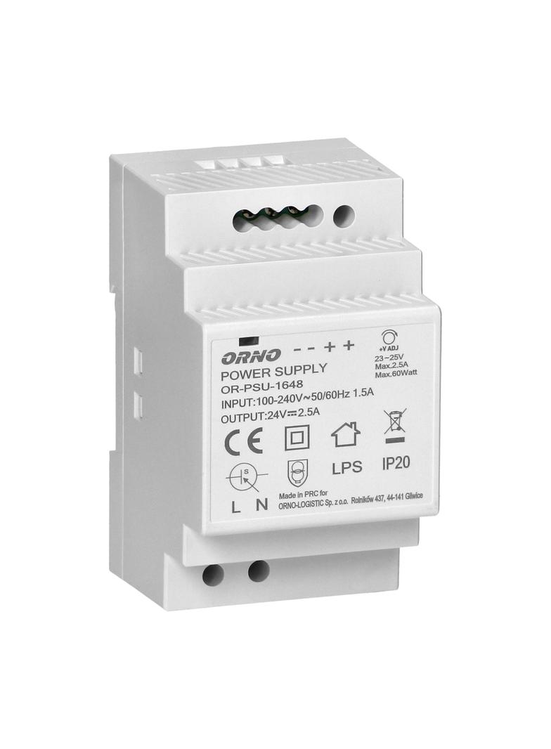Zasilacz na szynę DIN 24VDC, 2,5A, 60W, szerokość 3 moduły OR-PSU-1648 ORNO
