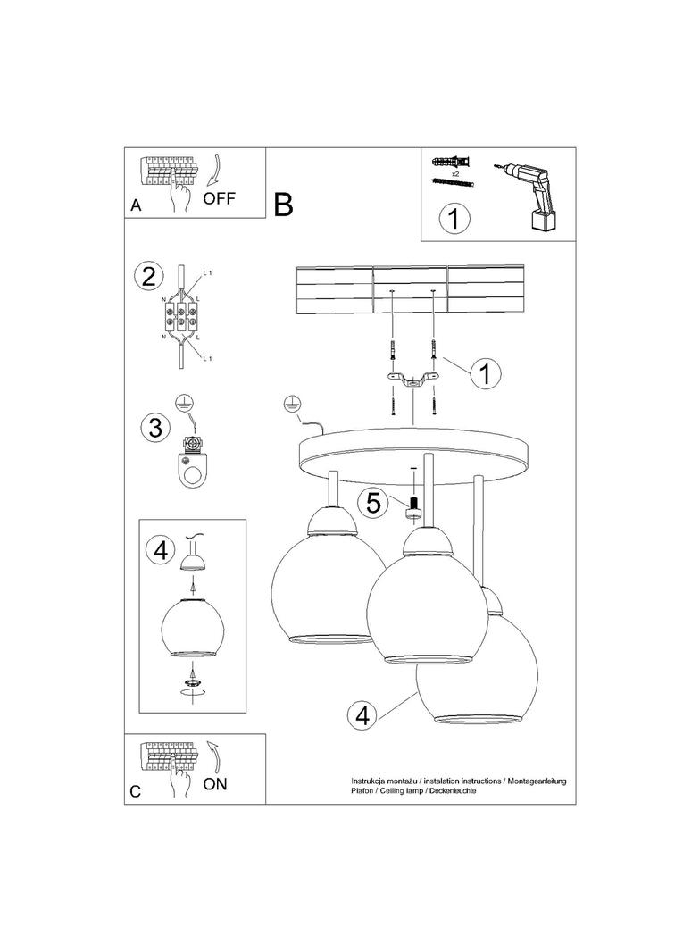 Sollux Żyrandol ALINO 3 czarny SL.1140