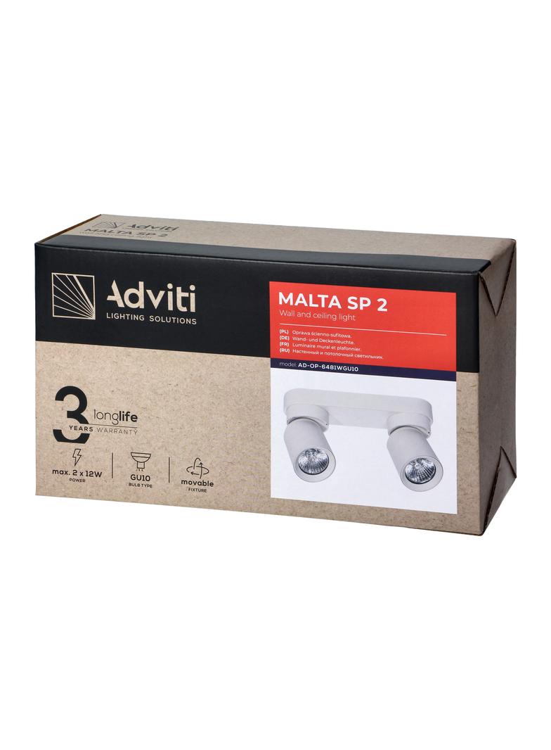 Oprawa ścienno-sufitowa MALTA SP 2 GU10 max. 2x12W IP20 czarna ADVITI AD-OP-6481BGU10 ORNO