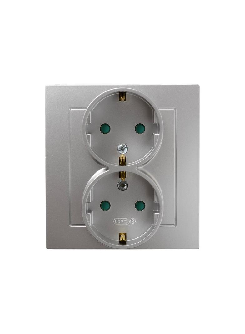 AS Gniazdo podwójne z uziemieniem schuko z przesłonami torów prądowych, kompletne z ramką - kolor sr