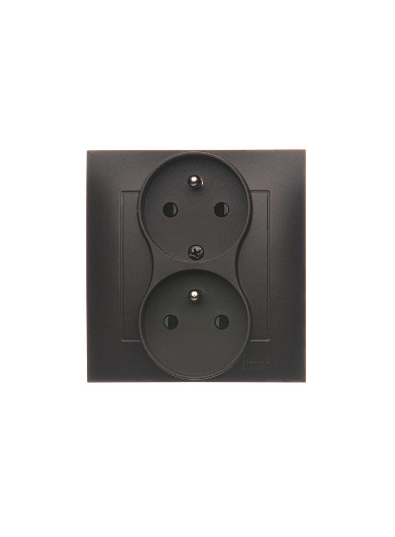 Simon 54 Gniazdo z/u podwójne z f. niezm. faz z przesłonami 16A z. śrubowe. monoblok brąz mat